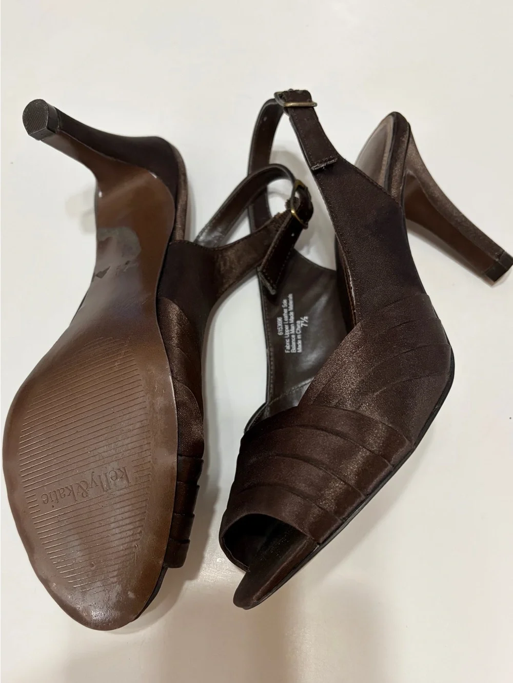 Kelly & Katie Dark Brown Satin Slingback Peep-Toe Heels